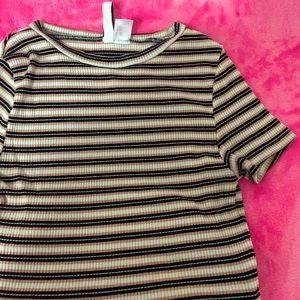 stripped pink black and white crop top